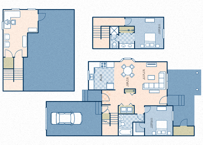 Floor plan for 2 beds, 2 baths, 1124 sqft